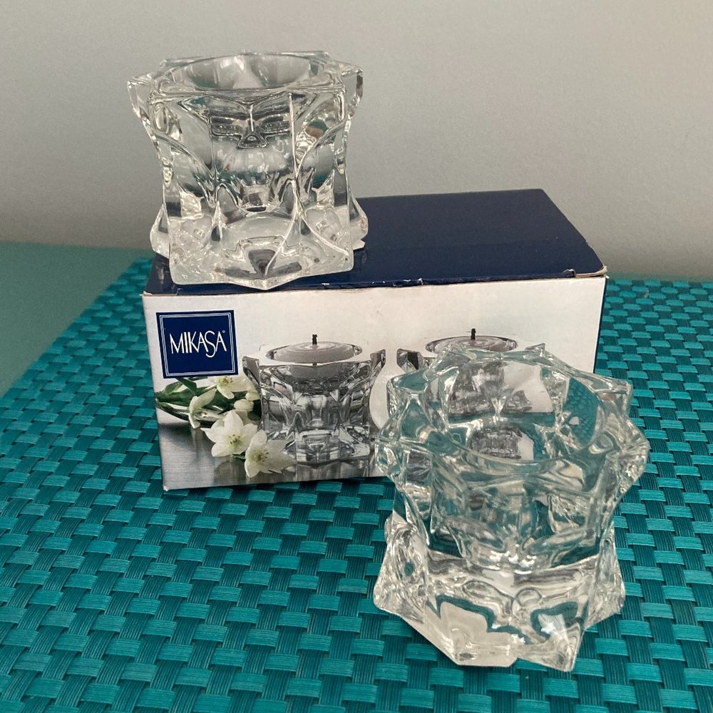 Mikasa Sparkling Star Crystal Glass Candle Holders, Set of 2 Vintage